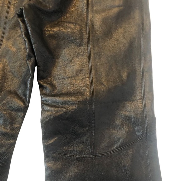 BCBG MAXAZRIA Black Front Button Straight-legged Leather Pants, Size 6 - Picture 4 of 16
